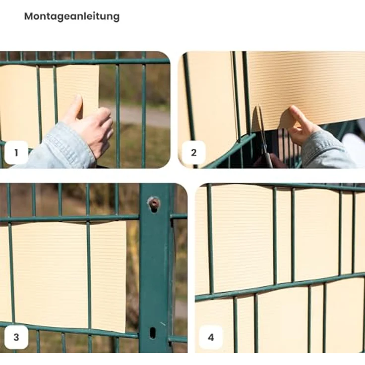 Jardinion Doppelstabzaun Sichtschutzstreifen PVC 250cm, 10 Stück, UV-beständig, 100% blickdicht, Farbe Weiß, einfache Montage für Balkon und Gartenzaun – Bild 5