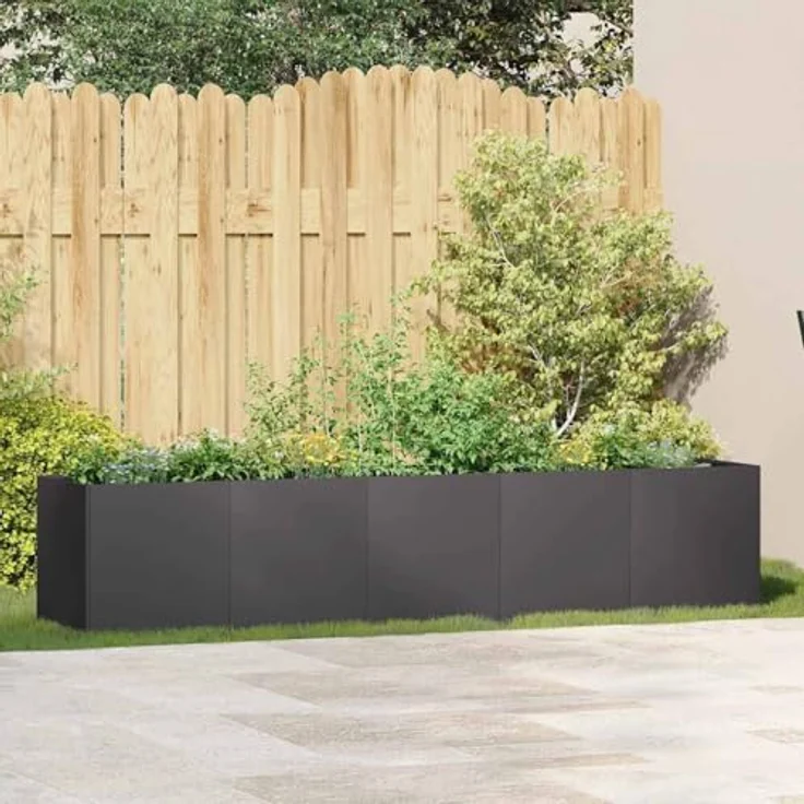 vidaXL Pflanzkübel Schwarz 200x40x40 cm Kaltgewalzter Stahl, Garten-Garten-Pflanzkübel mit viel Platz und erhöhter Stabilität – Bild 3