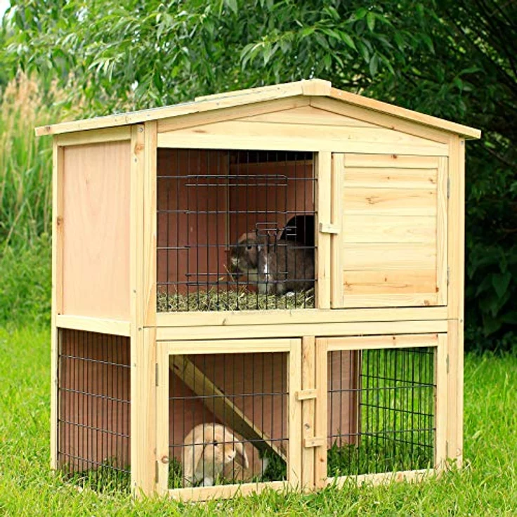 lionto Kaninchenstall aus Holz Kleintierhaus Nagerhaus Kleintierstall 98x54x100 cm – Bild 3