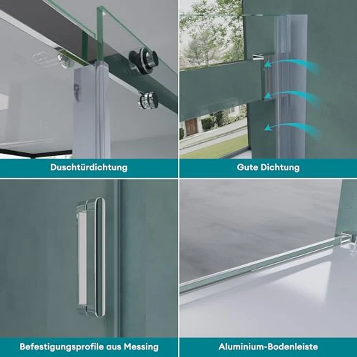 Mai & Mai Eckdusche Nischentür Duschtür Schiebetür Duschkabine ESG NANO, Teramo04-2 Design, 8mm Sicherheitsglas, Klarglas, chrom - 195cm – Bild 5