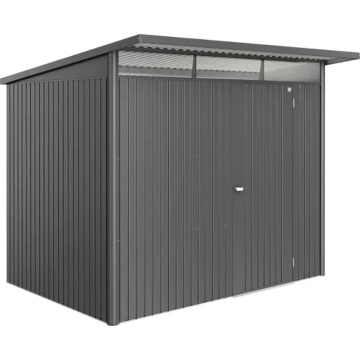 Biohort Gartenhaus AvantGarde Eco A5 Standardtür 260 x 220 cm dunkelgrau-metallic, mit gesickter Tür und Drehgriff-Zylinderschloss
