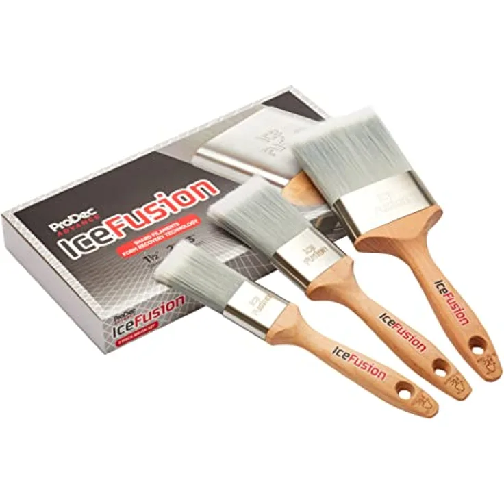 ProDec Advance 3-teiliges Ice Fusion Trade Professionelles synthetisches Pinsel-Set zum Malen mit Dispersions-, Glanz- und Satinfarben an Wänden, Decken, Holz und Metall, enthält 3,8 cm, 5,7 cm Pinsel