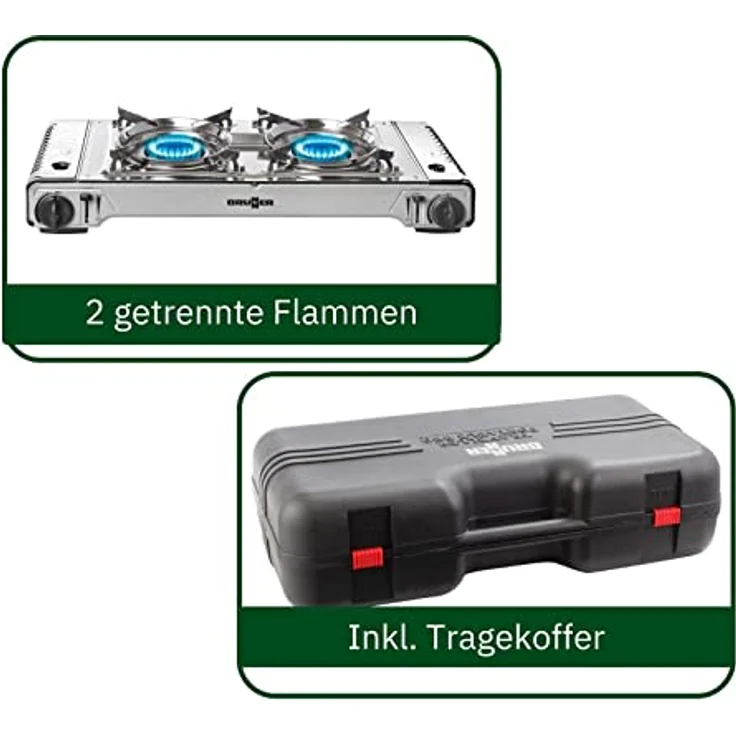BRUNNER Gaskocher Outdoor DEVIL 2-Flammig mit Grillplatte und Piezozündung - Antihaft, ideal zum Kochen und Grillen für Unterwegs – Bild 5