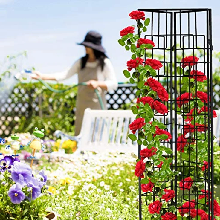 Relaxdays Rankgitter Metall, 3er Set, zum Stecken, Rankhilfe für Kletterpflanzen, 122 x 30,5 cm, Spalier Garten, schwarz – Bild 3