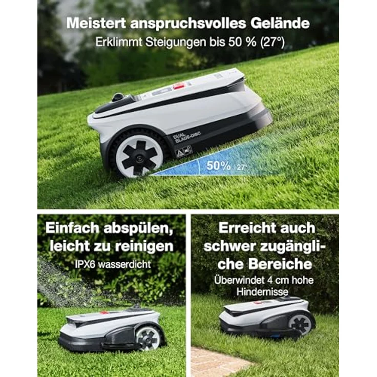 ECOVACS GOAT A1600 LiDAR PRO Mähroboter mit Care Kit, bis zu 400 m² pro Stunde, automatische Kartierung, 48 Klingen, App-Steuerung, präzise Navigation – Bild 8