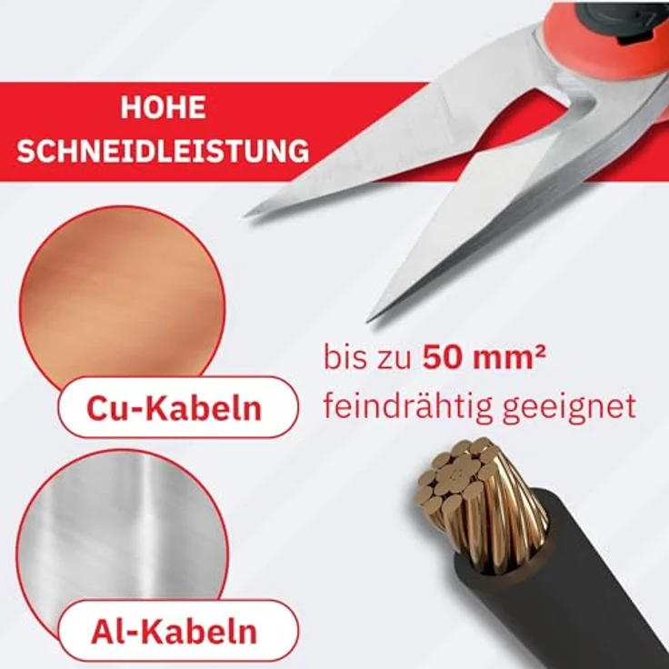 Intercable 16020-F1 107629 Kabelschere, Schneidwerkzeug für Kupfer- und Aluminiumkabel bis 35qmm, mit 2-komponenten Griff und nachstellbarem Schraubgelenk, Lieferung in Safetybox – Bild 3