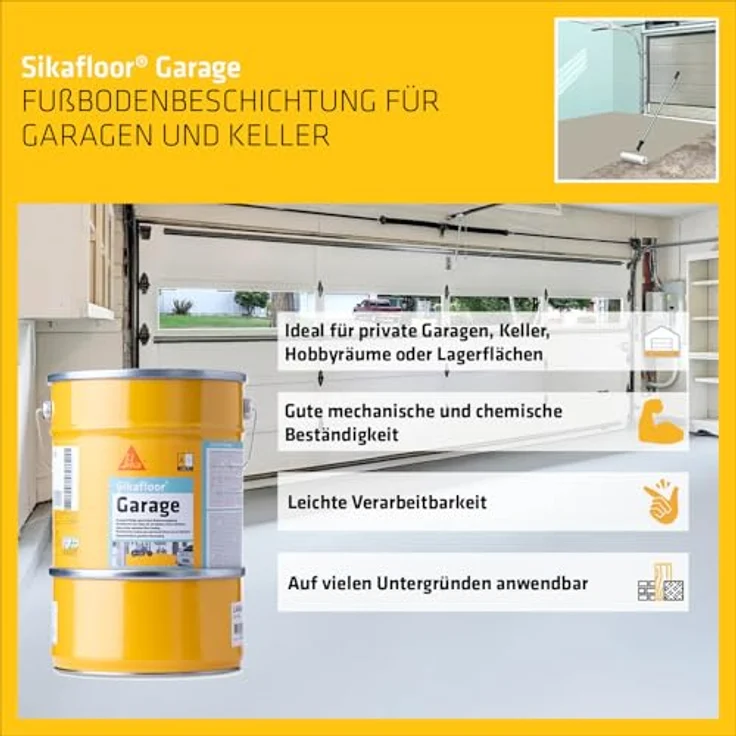 SIKA Sikafloor Garage, 2-komponentige Epoxidharz Bodenbeschichtung, abriebfest und geruchslos, Kieselgrau, 6kg – Bild 3