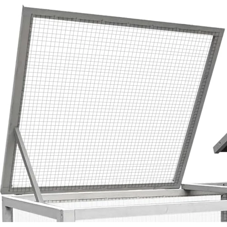Wiltec Hasenstall hellgrau 1460 x 750 x 830 mm mit Freilaufgehege und erhöhtem Unterschlupf - Kaninchenkäfig mit 2 Etagen, Kleintierstall – Bild 3