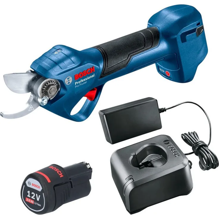 Bosch Professional Pro Pruner Professional, Akku-Astschere 12 V mit 1x 2,0 Ah Akku und Ladegerät, bis zu 4.500 Schnitte pro Akkuladung, rostfreie Klingen