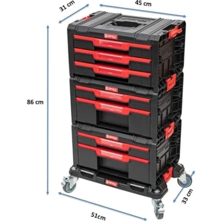 QBRICK System PRO Drawer Workshop Set 1 2.0, Modularer Werkzeugkoffer mit 7 Fächern, 2x Drawer 2 und 1x Drawer 3 Toolbox, transportabel mit Rollplattform – Bild 2