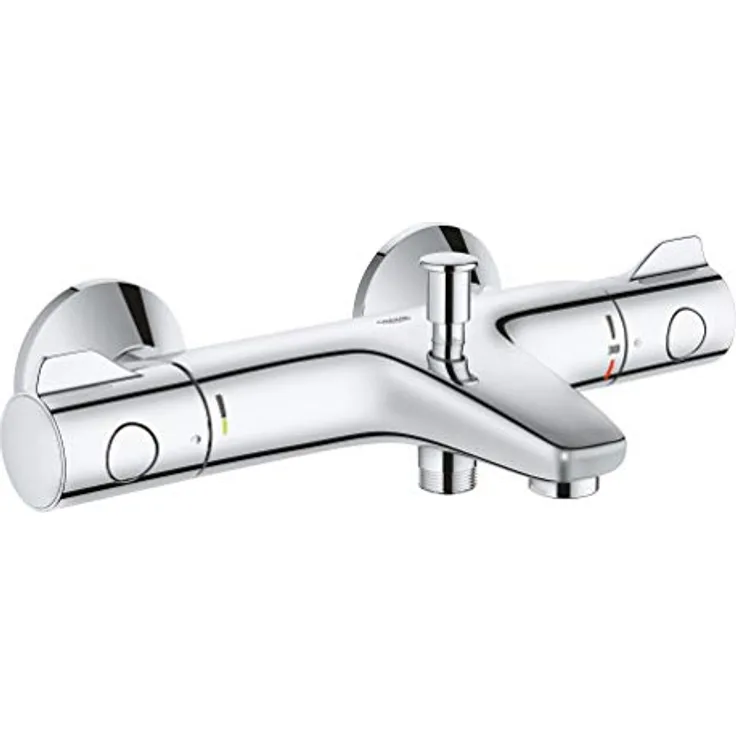 GROHE Grohtherm 800 - Thermostat- Wannenbatterie (inkl. Auslauf mit Mousseur, Sicherheitssperre bei 38°, mit S-Anschlüssen) , chrom, 34567000