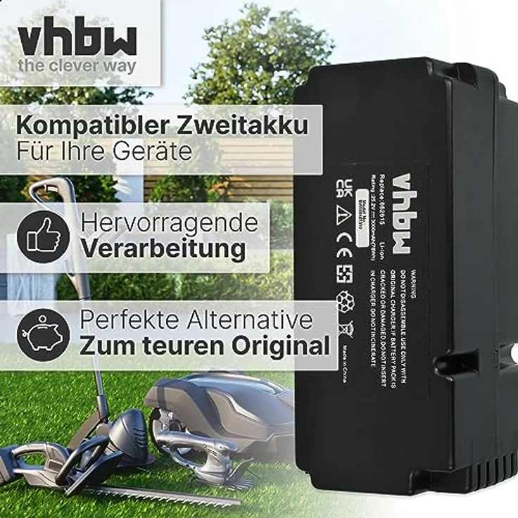 Vhbw Akku kompatibel mit Grizzly Rasenmäher MR 400, MR 1200, MR 1000, R800 Easy, MR 600, 3000mAh, 25,2V, Li-Ion, hohe Kapazität – Bild 7