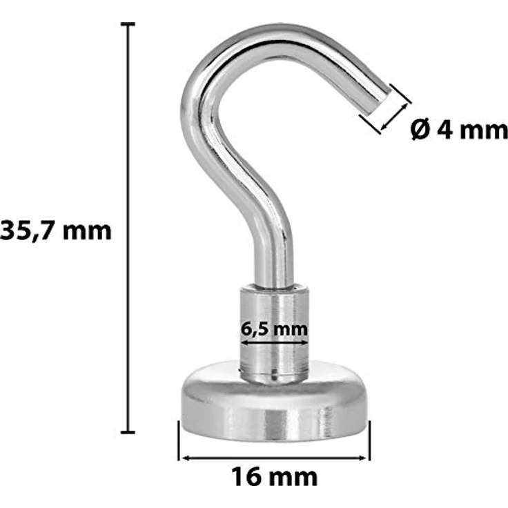 Poppstar 10 Stück Magnethaken Haftkraft 8 kg, Durchmesser 16mm Mini Magnet-Haken – Bild 2