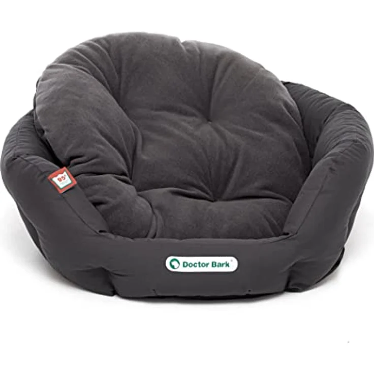 Doctor Bark Hundekorb rund, Hundebett für mittlere Hunde, Kuschelbett + ToyBone mit flauschigem Wendekissen, orthopädisch, waschbar bis 95°C (M - 50x40 cm, Grau) – Bild 2