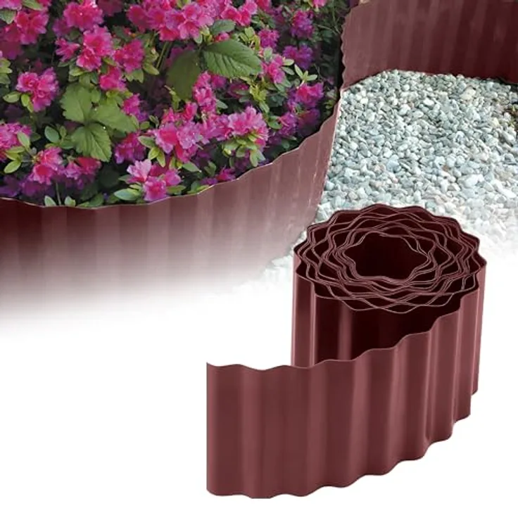 GARDENIX Rasenkante Kunststoff 9m, 10 cm hoch, Gewellte Beetumrandung, braun, flexibel, wetterbeständig, einfache Montage