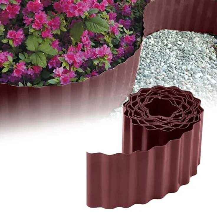 GARDENIX Rasenkante Kunststoff 9m, 10 cm hoch, Gewellte Beetumrandung, braun, flexibel, wetterbeständig, einfache Montage – Bild 1