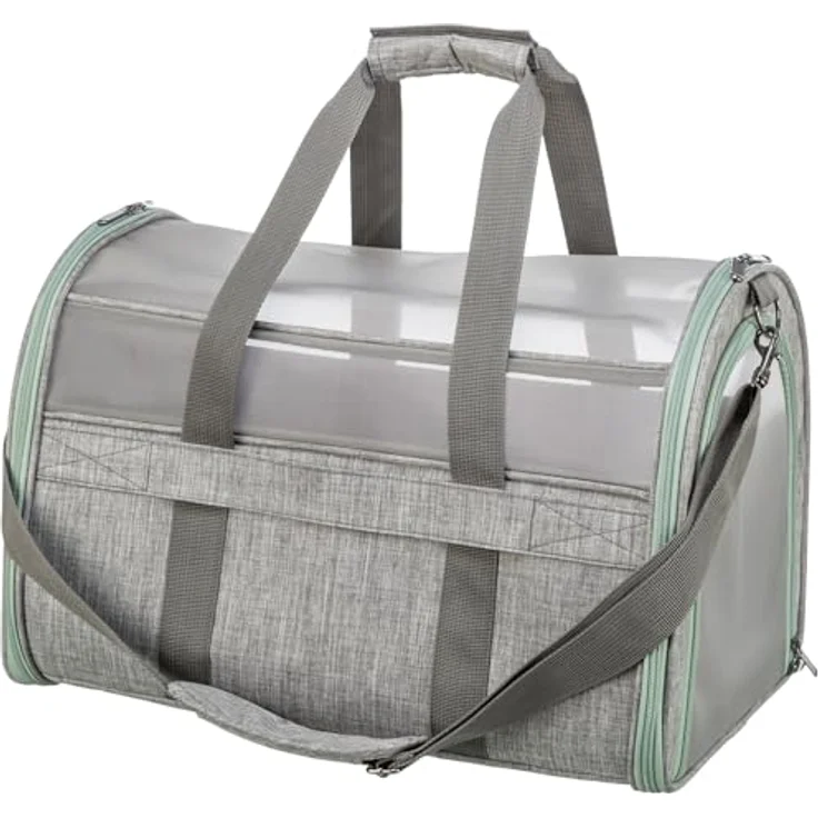TRIXIE Transporttasche Dillon, Luftige Tragetasche für kleine Hunde mit Mesh-Material und abnehmbaren Schulterriemen, grau – Bild 2