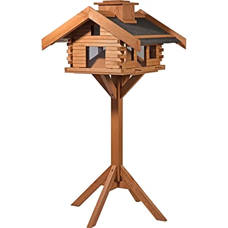 dobar® 98740FSC XXL Vogelvilla - Großes Vogelhaus Massivholz - Vogelfutterhaus XXL inkl. Ständer - Futterstation mit Bitumen - Futterhaus Wildvögel XXL - 84 x 78 x 163 cm - Dunkelbraun – Bild 2