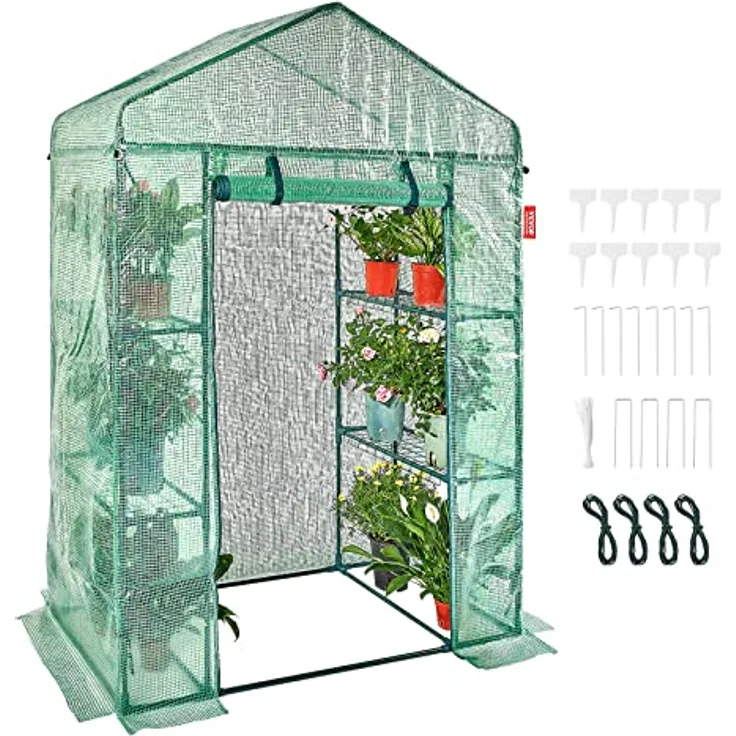 VEVOR Foliengewächshaus 141x74,5x205cm Tomatengewächshaus 15kg Tragfähigkeit Gartenhaus Frühbeet PE-Material Stahlrohr Gemüse Gewächshaus mit 4 Regalen
