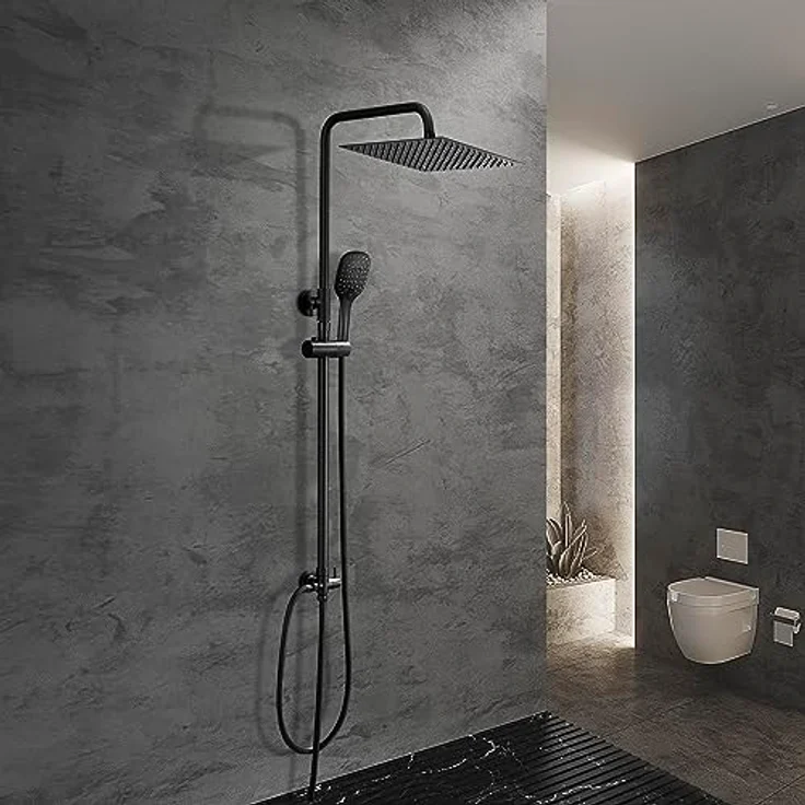 JOHO Regendusche Duschsystem ohne Armatur, Edelstahl Duschset mit 20x20cm Kopfbrause, schwarz, wassersparend – Bild 1