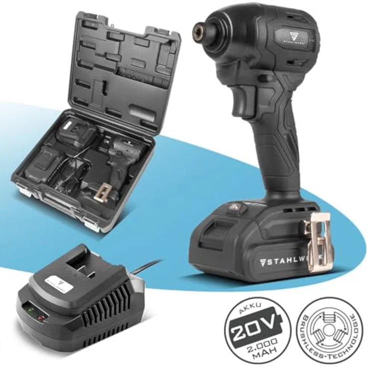 STAHLWERK Akku-Schlagbohrschrauber ADS-190 ST, 20 Volt-System mit Brushless-Technologie, 190 Nm Drehmoment, inklusive Akkus und Ladegerät, ¼ Zoll-Schnellwechsel-Bit-Aufnahme – Bild 2