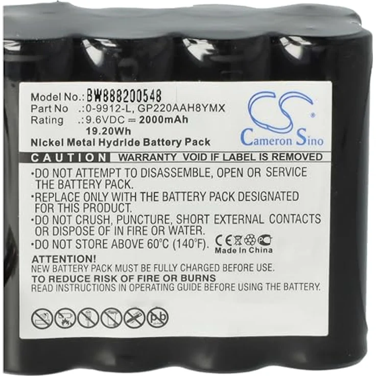 VHBW Akku Ersatz für Visonic GP220AAH8YMX, 0-9912-L für Alarmanlage, 2000 mAh, 9,6 V, NiMH, schwarz – Bild 5