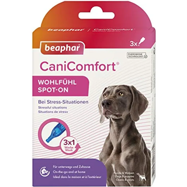 beaphar CaniComfort Wohlfühl Spot-On,Beruhigungsmittel für Hunde mit Pheromonen, 3er Pack ( 3 x 1 ml )