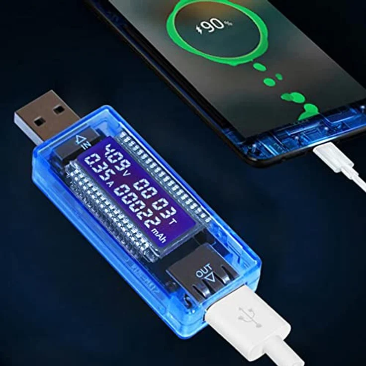 Retoo Spannungsprüfer USB Leistungsmesser Tester Typ-C Multimeter Voltmeter Amperemeter, blau, 4 Messungen in einem Gerät – Bild 6