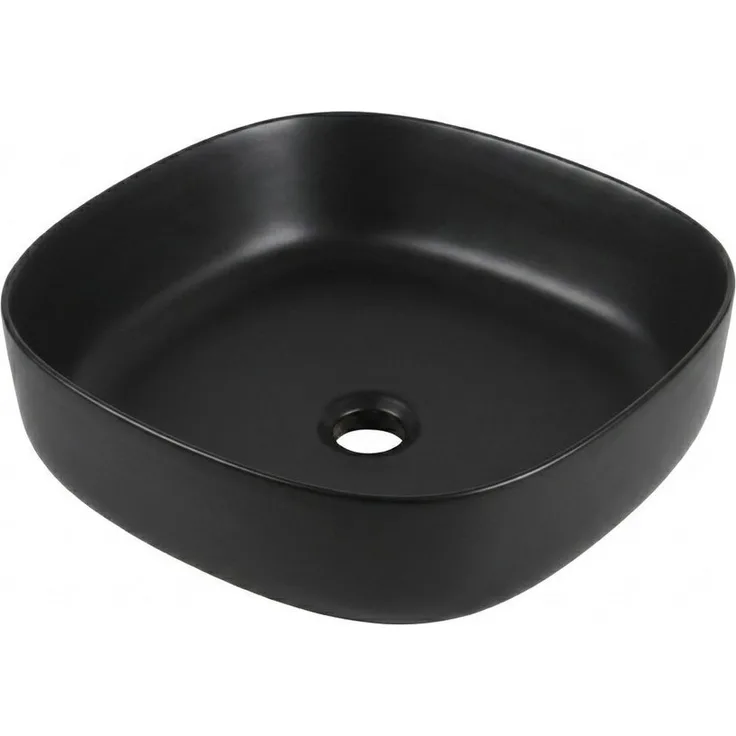 wohnfreuden Keramik Aufsatzwaschbecken 46 cm schwarz, moderne quadratische Form mit pflegeleichter Oberfläche