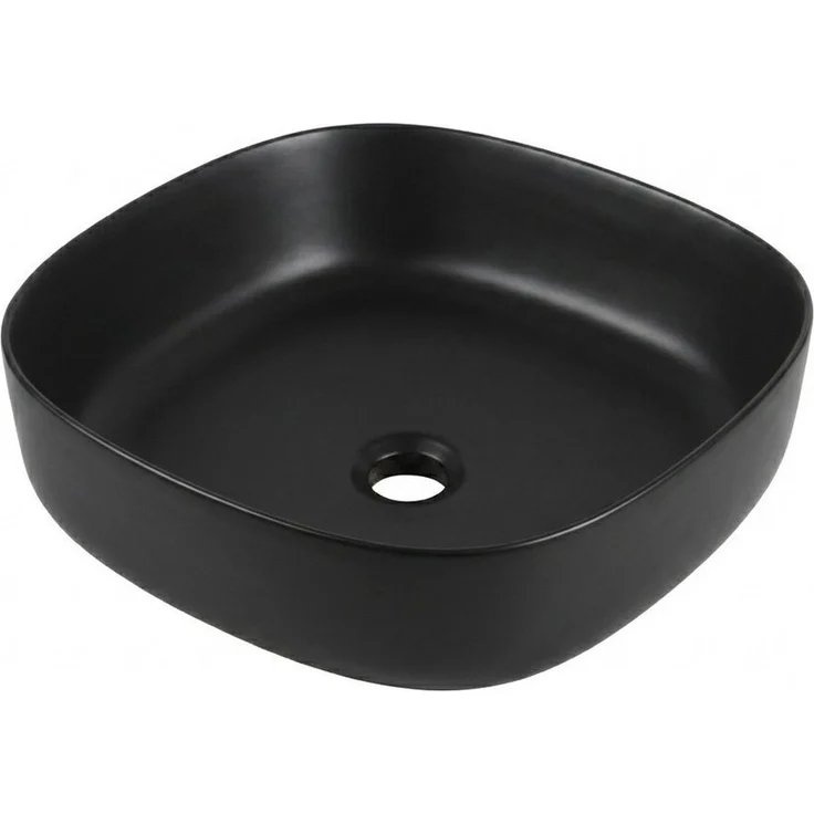 wohnfreuden Keramik Aufsatzwaschbecken 46 cm schwarz, moderne quadratische Form mit pflegeleichter Oberfläche