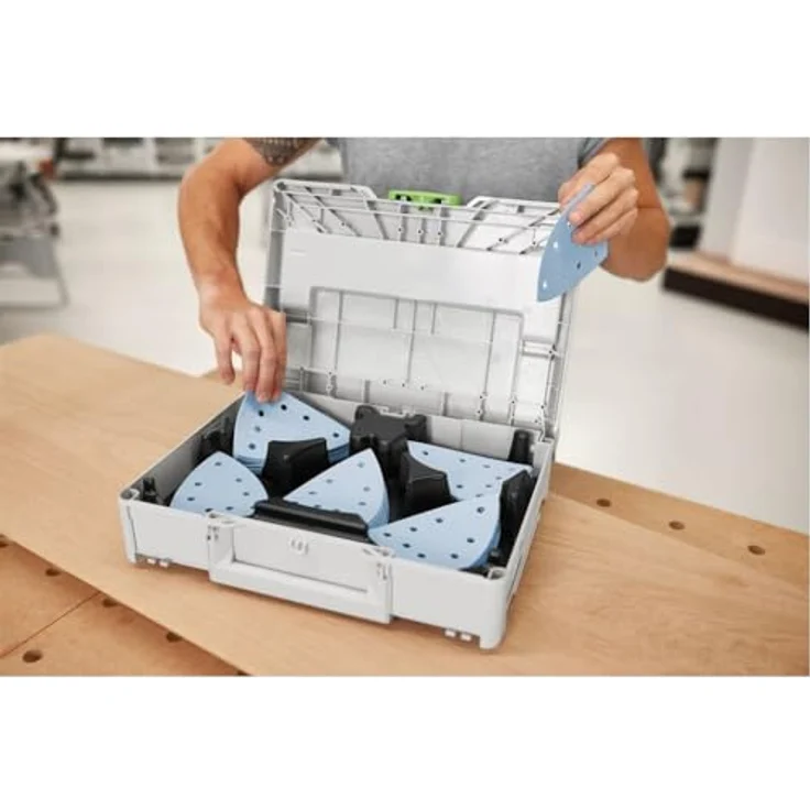 Festool Schleifmittel-Systainer³ SYS-STF Delta GR-Set Granat, für VOC Lacke und harte Untergründe, 20 x Granat STF DELTA Schleifmittel in verschiedenen Körnungen, in SYS3 M 112, blau – Bild 5