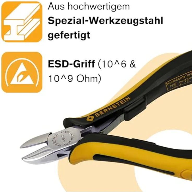 Bernstein Tools 3-602-15 ESD Seitenschneider, 120mm, aus Spezial-Werkzeugstahl mit ableitfähiger 2-K Handschutzhülle – Bild 5