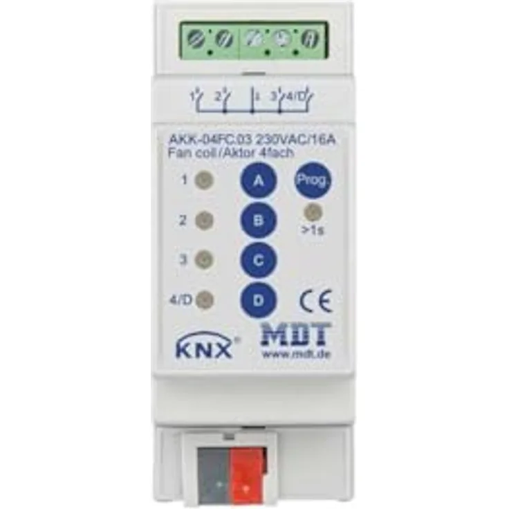 MDT Schaltaktor 4-fach, 2TE, REG, 16A, 230VA, Modell AKK-04FC.03