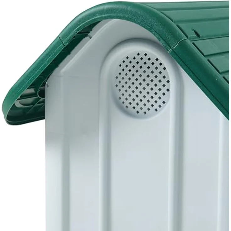 en.casa Hundehütte Outdoor Bello, wetterfestes Hundehaus aus Kunststoff mit Lüftungsschlitzen, erhöhter Boden, 75 x 59 x 66 cm, Weiß/Grün – Bild 5