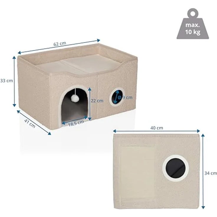hjh LIVING Pawy Eb Katzenkorb, eckiges Hundebett + Katzenbett mit faltbarem Design, stabiler Konstruktion und Kratzbrett, Bouclé-Stoff, inklusive Teddy-Kissen – Bild 4