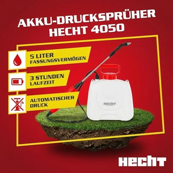 HECHT Drucksprüher Akku 4050, handlicher 5L Sprüher mit 3,7V Li-Ion-Akku und variabler Teleskoplanze – Bild 2