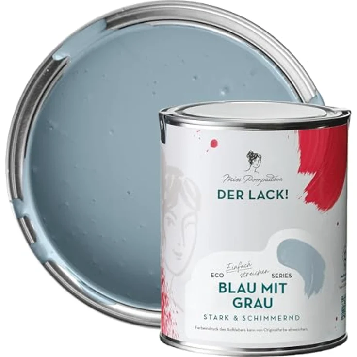 MissPompadour Holzfarbe Blau mit Grau, 1L seidenmatte Möbelfarbe für Innen & Außen, witterungsbeständig, hohe Deckkraft, wasserbasiert, geruchsarm – Bild 1