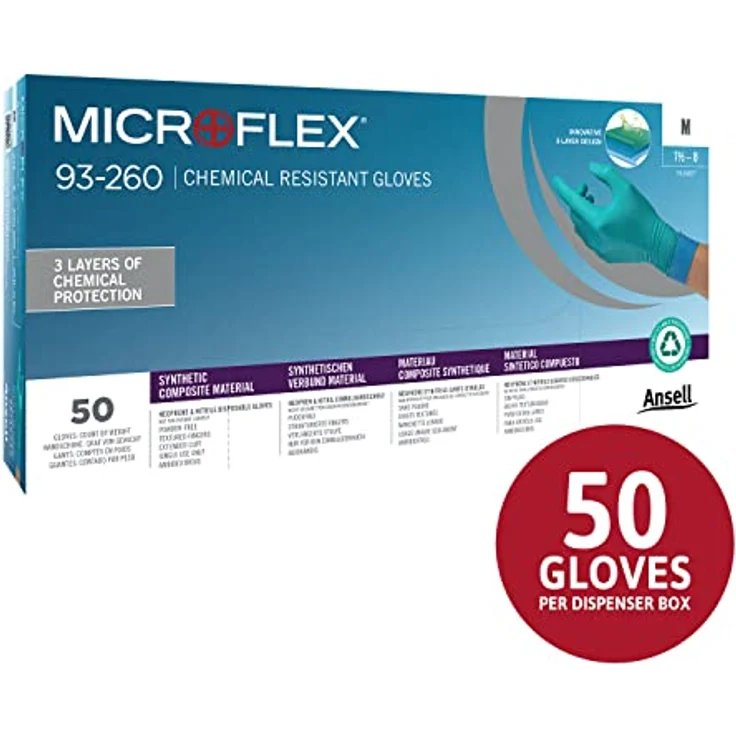 Ansell Microflex 93-260 Einmalhandschuh für Chemikalienschutz, Patentierte Formulierung, Herausragenden Schutz, Anatomische Passform, Verlängerte Stulpe, Grün, Größe S (50 Handschuhe), 93260070 – Bild 2