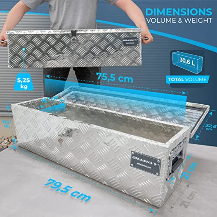 HASKYY Aluminium Deichselbox 800x220x220 mm, stabiler Werkzeugkasten mit Schloss und einfacher Montage – Bild 2