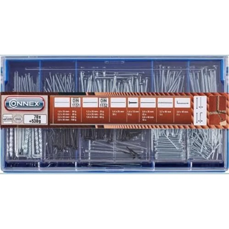 Connex Nagel-Sortiment 70-teilig + 530 g - Nägel & Kammzwecken im Set - Vorsortiert in praktischer Kunststoffbox - Geeignet für Haus, Hobby & Werkstatt - Sortimentskasten - Sortimentsbox - DP8500010 – Bild 4