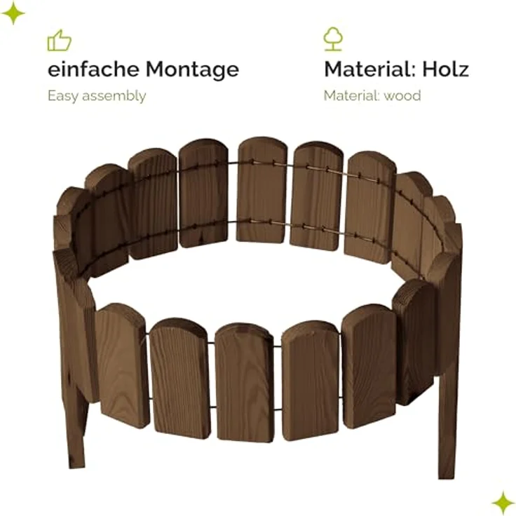 Garronda Beeteinfassung Holz Rollzaun, imprägniert, flexibler Gartenzaun 10 cm x 100 cm, Dunkelbraun, wetter- und schädlingsbeständig – Bild 3