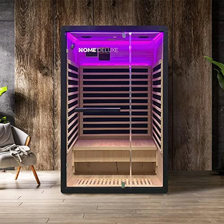 Home Deluxe – Infrarotkabine – Nero - M – 120 x 105 x 190 cm - für 2 Personen, 4 Karbon - Flächenstrahler – Holz: Hemlocktanne I Infrarotsauna, Sauna, Wärmekabine, Infrarot – Bild 2