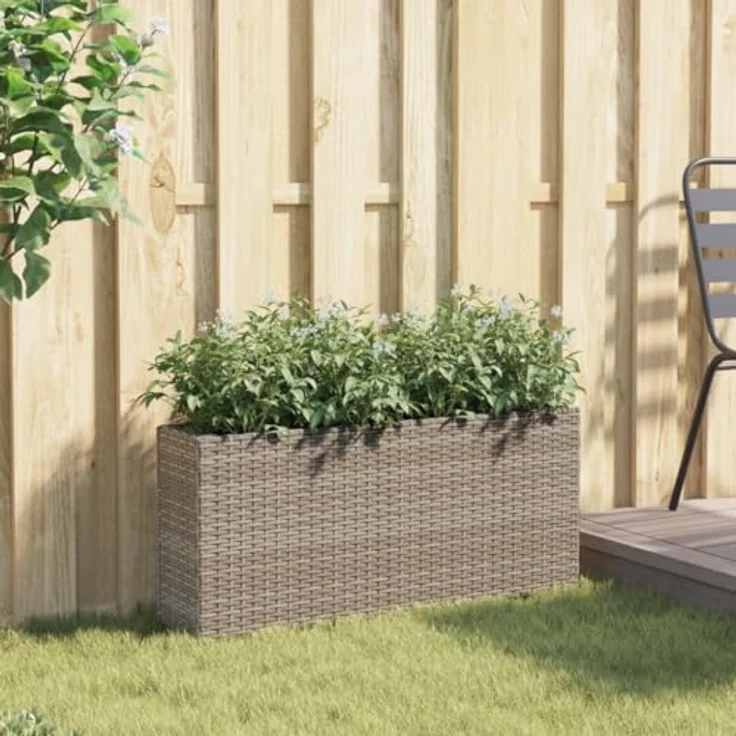 vidaXL Hochbeet mit 2 Fächern Grau 90x20x40 cm Poly Rattan, robustes Gestell, Dekorativ – Bild 3