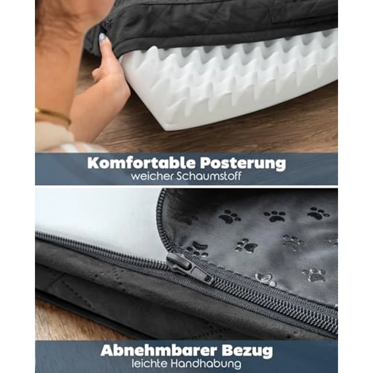 lionto Hundebett orthopädisch, 91x69x8 cm, robuster Plüschbezug, abnehmbar & waschbar, wasserabweisend, schwarz, geeignet für kleine & große Hunde + Katzen – Bild 3