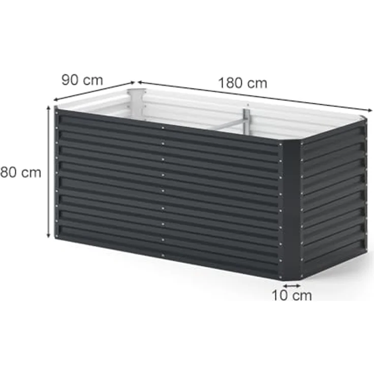 ok-Living Hochbeet Kräuterbeet Gemüsebeet rechteckig, 180x90x80cm (LxBxH), pflegeleichter Stahl, anthrazit, ideal für Frühbeet und Aufzucht von Kräutern und Gemüse – Bild 4
