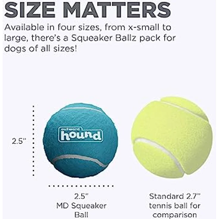 Outward Hound Squeaker Ballz - Hundespielzeug zum Apportieren - Größe M - 4er-Pack – Bild 3