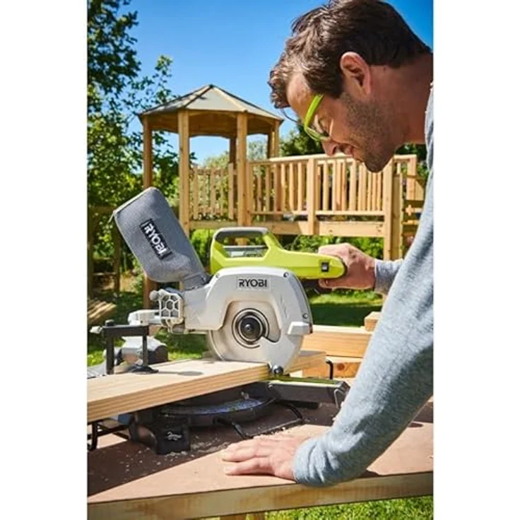 Ryobi R18MS216-0 Akku Kapp--Gehrungssäge 18V R18MS216-0, Kappsäge mit Zugfunktion, stufenloser Gehrungswinkel, Neigungswinkel 0° - 45°, Tischplatte aus Aluminium-Druckguss, GipZone, One+ – Bild 4