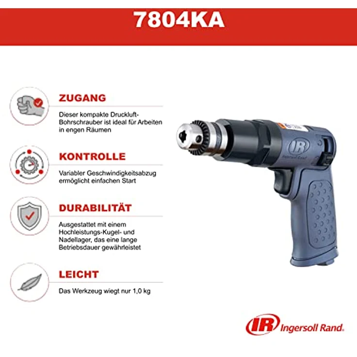 Ingersoll-Rand Druckluftbohrmaschine 7804KA, Hochleistungs-Druckluftbohrmaschine mit schlüssellosem 3/8" (10 mm) Spannfutter, 1 Stk. – Bild 2