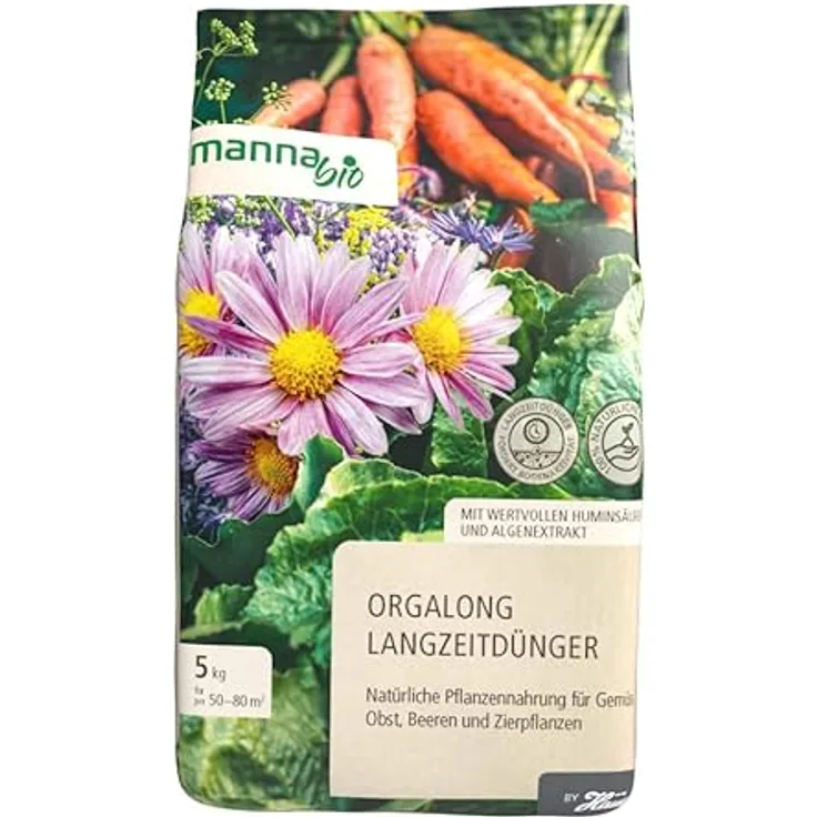 Manna Bio Orgalong, Organischer Langzeitdünger für Gemüse, Obst und Zierpflanzen, 5 kg, Staubfreies Granulat