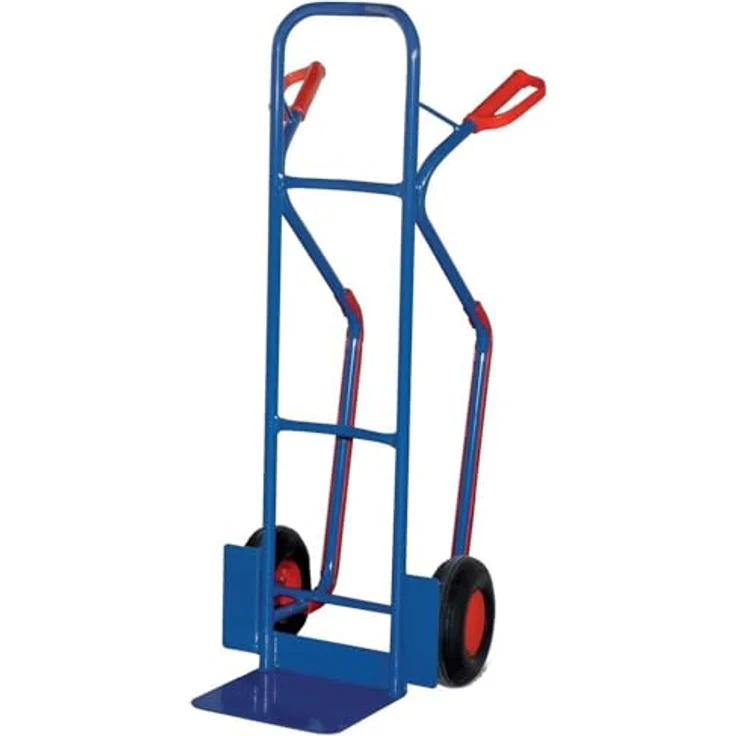 VARIOFIT Stapelkarre 250 kg mit Kufe, Stahlrohrkonstruktion, Gleitkufen, luftbereift, RAL 5010 enzianblau – Bild 1